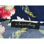 A Love Story Women's Navy Floral Short Sleeve Top Blouse Size S Blue Photo 2