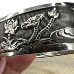 Talisman of Eternal Love Mandarin Ducks Birds Vintage Aian Silver Cuff Bracelet Photo 1