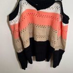 Striped Cold Shoulder Sweater Loose Knit Beige Black Peach S Photo 4