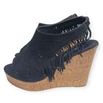 Olivia Miller š Fringe Peep Toe Cutout Cork Wedge Sandals š Black Microsuede š Photo 5