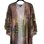 Democracy  Sheer Animal Print Cardigan Kimono Open Front Ruffle Boho Womens 1X Photo 1