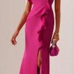 FEHAUTE NWT Chic One Shoulder magenta whit ruffle details Dress size m Pink Size M Photo 1