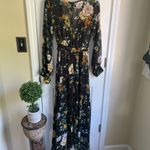 Black floral maxi dress with tie closure,perfect for a wedding or any occasion. Yellow Photo 3