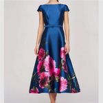 Kay Unger NEW Ina Peony Floral Belted Blue Pink Midi Dress, Size 6 MSRP $318 Photo 3