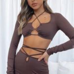 White Fox Boutique White Fox Long Sleeve Crop Top Brown Photo 1