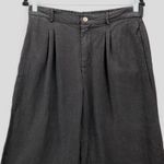 Black Cropped Wide Leg Pleated Belted Preppy Straight Leg Trousers Pant L Large Photo 2