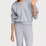 Victoria's Secret Cotton Fleece Lace-Up Hoodie in Snow Heather Photo 1