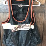 Harley Davidson Motorcycle Vest Women’s XL Black/Orange Leather Zip Embroidered Black Photo 0