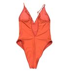 Aerie Crochet Lace Trim V Neck Back High Cut One Piece Swimsuit Rust Orange M Photo 2