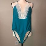 Sea Angel  Size Small Swimsuit One Piece Green Teal Crochet Trim NEW Beach Boho Photo 4