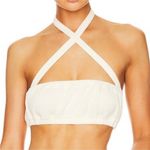 We Wore What New  Tie Halter Bra Top Wide Rib Ivory Summertime Size S Photo 0