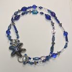 Chico's starfish necklace blue glass beads beaded double strand mermaid ocean Photo 0