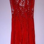 Spicy Red Open Knit Crochet Scoop Neck Rayon Tank Top Swim Cover Up Medium Photo 0