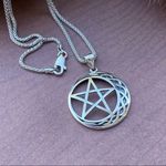 Celtic Crescent Moon And Star Sterling Silver Necklace Popcorn Chain Photo 4