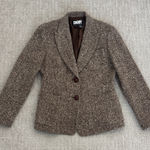 DKNY VTG  Wool Blend Brown Tweed Blazer Jacket leather button lined coat Photo 0