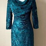 Tahari  | Forest Green Lace Draped Neck Long Sleeve Cocktail Dress Sz 6 Photo 0