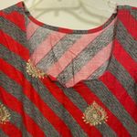 Womens Midi Dress M Bust 36” Gray & Red Stripes Embroidered Bottom Boho Size M Photo 3