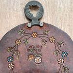 Vintage 70s Handmade Hand Tooled Cowhide Leather Crossbody Handbag Purse Flowers Brown Photo 6