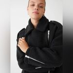 & Other Stories & other stories black wool long oversized side zip polo collared moto jacket S​ Photo 2