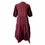 English Factory Midi Burgundy Red Dress Cotton Puffy Short Sleeves Tiered 4 EUC Photo 5