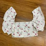 ZARA Floral Crop Top Women Size Small Ruffle Sleeve Square Neck Blouse White NWT Photo 2