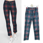 Pam & Gela Tartan Plaid Slim Crop Pant Red Multi Size 25 Photo 1