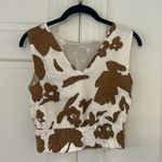 Magaschoni  100% Linen Cropped Sleeveless Top Smocked Hem Brown White XS Photo 1