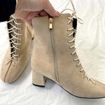 Nude Tan Faux Suede Ren Fair Witchy Pirate Wench Lace Up High Heel Boots 9 Photo 3