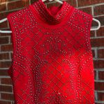Bebe  Jeweled & Beaded red sleeveless fitted high neck Mini Dress Size Medium Photo 2