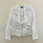 White House | Black Market  Ruffle Front Cotton Moto fitted Jacket with zip Pockets Photo 8