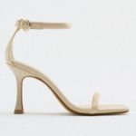 ZARA NWT  LEATHER HIGH HEEL SANDALS ECRU WHITE ANKLE STRAP EU 42 US 11 Photo 2