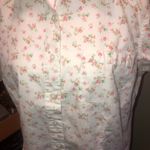 basic editions COPY - Vintage Button Up Blouse White Pink Roses Size Large Photo 2