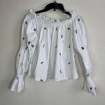 ZARA Trafaluc M White Floral Blouse Floral Embroidered Top Off Shoulder Peasant Photo 0