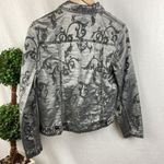 Chico's Chico’s Gray Silver Fleur De Lis Cropped Cotton Long Sleeve Jacket S Photo 2