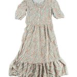 Beau & Ro Floral Pastel Maxi Dress Prairie Cottage Small Ruffle Smocking Pink Photo 1