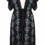 Curations Kimono Duster M Petite Black Embroidered Tunic Bohemian Resort Travel Size undefined Photo 0
