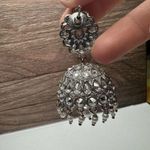 Rhinestone Polki Jhumka Indian Bollywood Style Drop Pierced Earrings Silver Tone Photo 4
