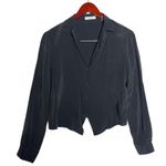 Equipment  black wet silk crop button down blouse sz S Photo 0