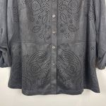 Chico's  Womens Jacket Top Sz 2 US Large Gray Faux Suede Mature Career Dark Preppy Photo 3