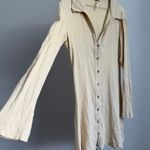 Free People Free People Long Sleeve Mini Dress Button Front Neutral Beige Boho size L Photo 6