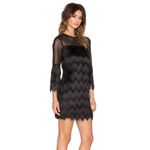 Alexis Xiomarra Fringe Dress Black Size M Sheer Sleeve Cocktail Party Mini Photo 2
