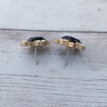 Vintage Earrings for Pierced Ears Dainty Black, Clear Gem, Gold Tone Black Photo 3