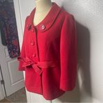 Forever 21  Size Large Short Peacoat Cherry Red Belted Chunky Button Floral Liner Photo 3