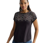 Apt. 9 Women's ® Short Sleeve Embellished Top Metallic Glitter Round Hem Tee L Photo 0