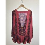 Free People Rust Long Sleeve Mini Dress Tunic Flounce Hem Open Back Photo 2