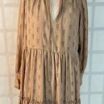 H&M Nude Long Sleeve Tie Neck Chiffon Textured Mini Airy Dress Size Small Photo 0