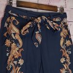 Boston Proper  PAISLEY SCROLL BELTED PULL ON CROP PANT NAVY BOHO XS Photo 2