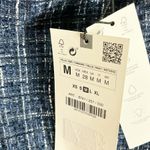 ZARA Womens Off Shoulder Tweed Plain Shirt Navy Blue Size Medium Photo 4