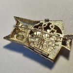 Signed Avon Solid Perfume Holder Brooch Pin Gold Tone Owl With Green Rhinestone Photo 5