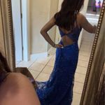 Sparkly Dark Blue Mermaid Spaghetti Straps Corset Sequined Embroidery Tulle Long Prom Dress Size 2 Photo 1